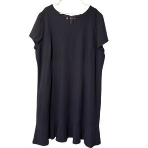 Talbots Plus Navy Blue Nautical Textured Notch Neck Gold Chain Flounce Dress 22W